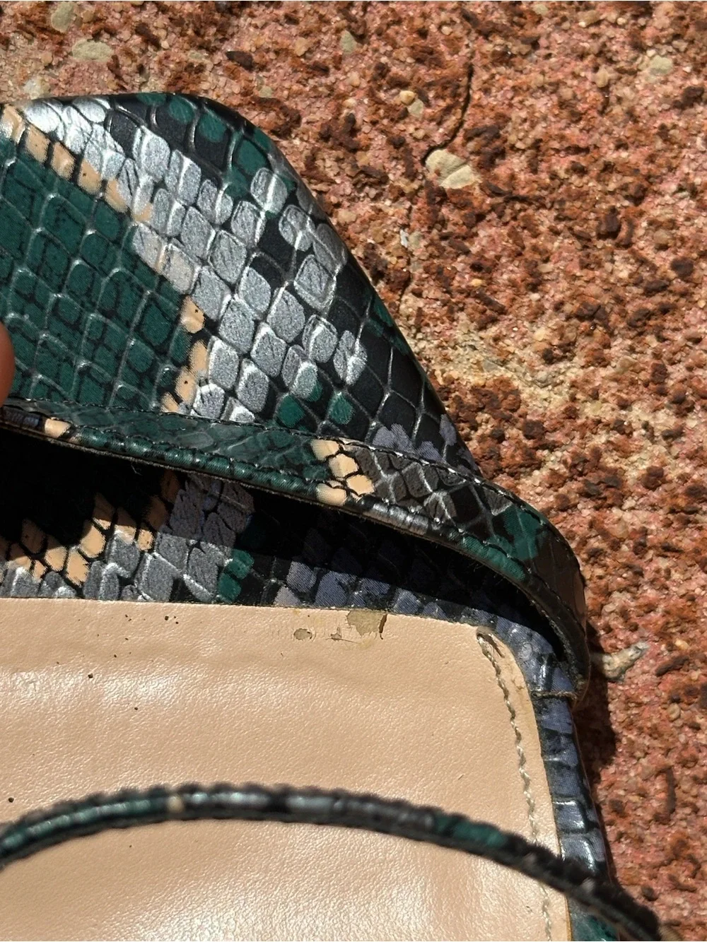 Steve Madden Snakeskin Slingback Heels Green Square Toe Stiletto